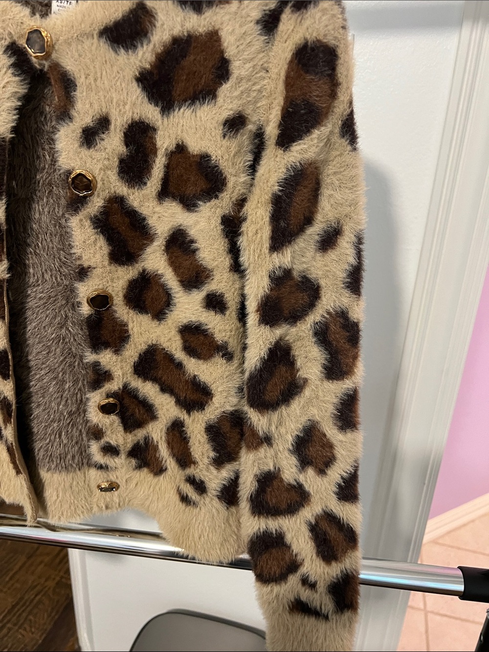 INDUSTRY Leopard Print Fuzzy Cardigan Sweater - Beige/Brown - Picture 5 of 8